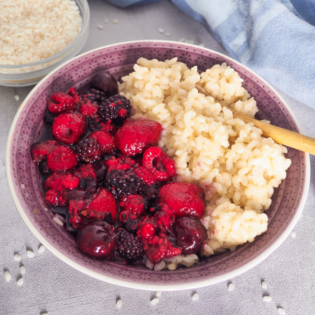 Milchreis mit Beeren (glutenfrei und zuckerfrei)